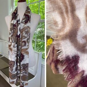 J. Jill Wool Blend Raw Fringe Ends Beautiful Paisley Designs Print Scarf